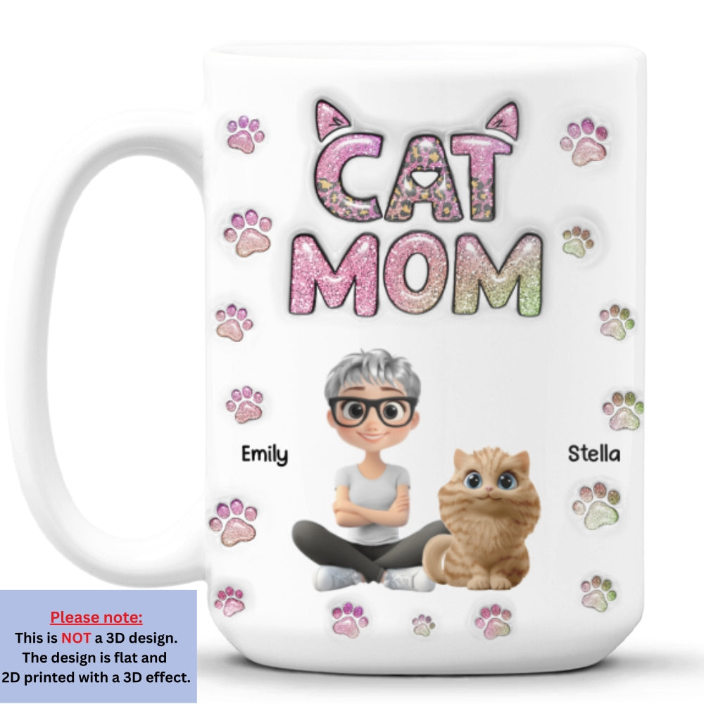 Cat Mom Charming Personalized Custom 3D Inflated Effect 11oz Ceramic Mug