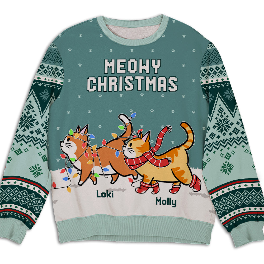 Cat Meowy Christmas - Customizable All-Over-Print Personalized Unisex Sweatshirt for Pet Lovers