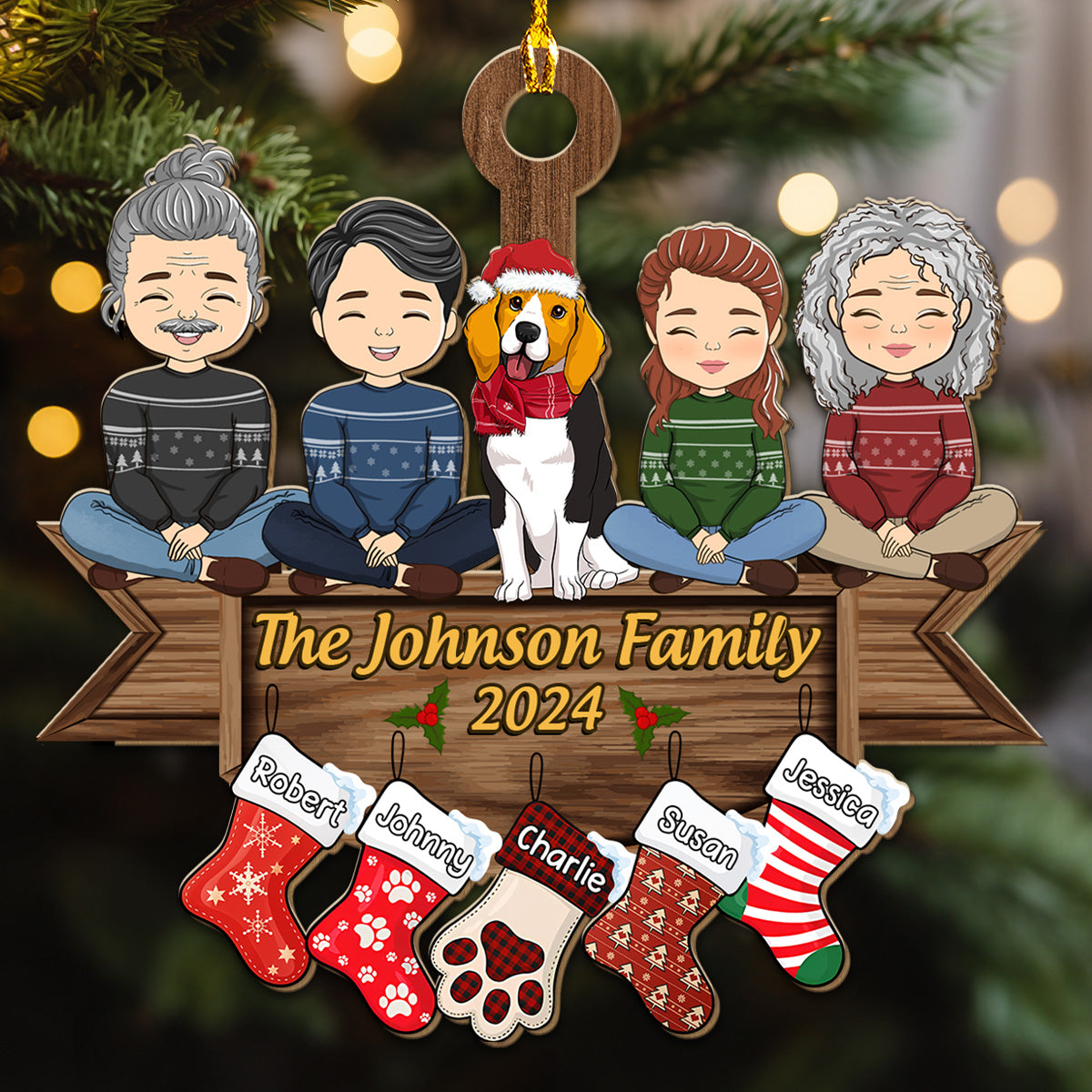 Family Reunion on Holiday - Customizable Personalized Wood Christmas Ornament