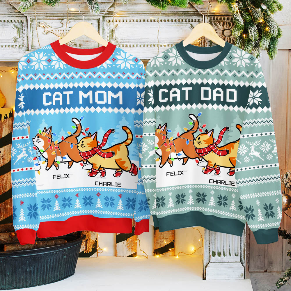 Personalized Custom All-Over-Print Mint Sweatshirt for Cat Moms