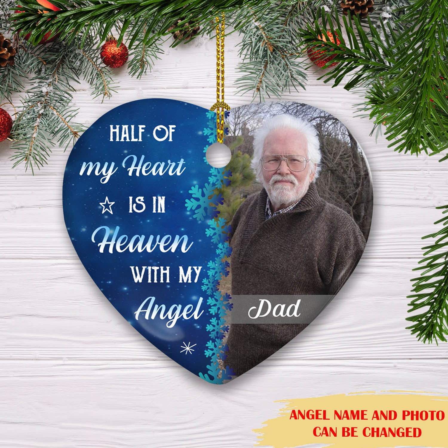 Half Of My Heart - Personalized Custom Heart-Shaped Ceramic Christmas Ornament with Premium Print