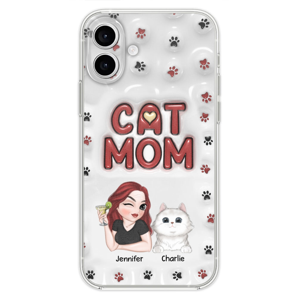 Adorable Cat Mom Personalized 3D Inflated Effect Custom Phone Case for Smartphones