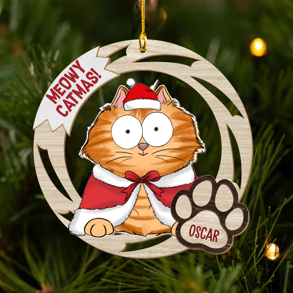 Meowy Catmas - Personalized Custom 1 - layered Wood Christmas Ornament for Pet Lovers