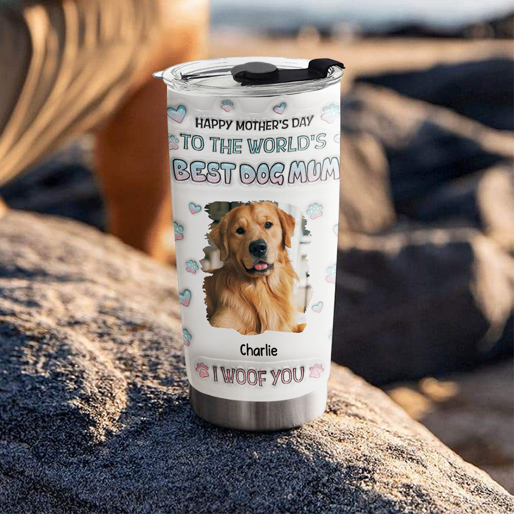 I Woof You Best Chibi Dog Mom Personalized Custom 3D Inflated Effect 20oz Stainless Steel Tumbler for All Occasions