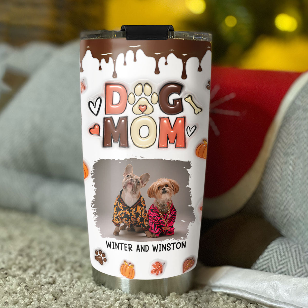 Customizable 3D Inflated Effect Personalized Tumbler for Mom of Dogs - Perfect for Fall Season
