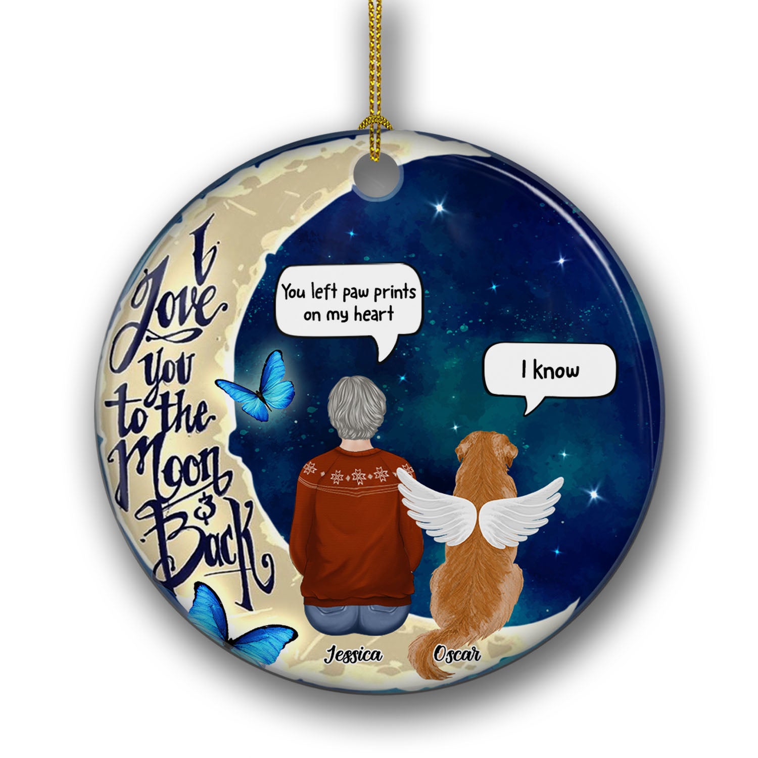 Love You To The Moon And Back - Personalized Custom Circle Premium White Ceramic Christmas Ornament for Pet Lovers