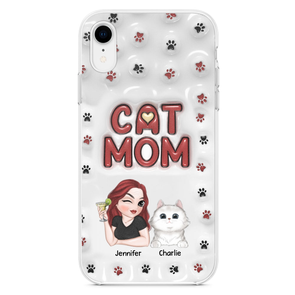 Adorable Cat Mom Personalized 3D Inflated Effect Custom Phone Case for Smartphones