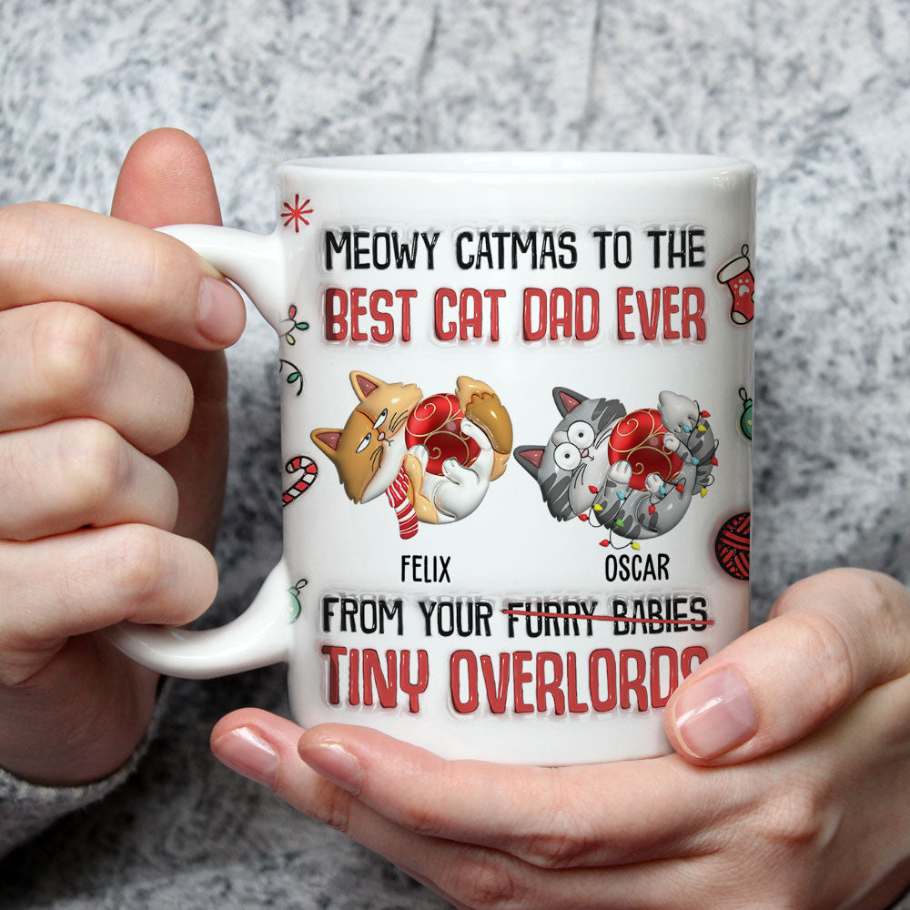 Meowy Catmas Special Personalized Custom 3D Inflated Effect Mug for the Best Cat Dad
