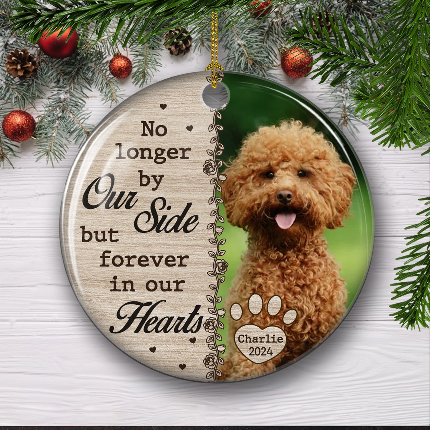 No Longer By Our Side - Personalized Custom Circle Ceramic Christmas Ornament with Vibrant Colors