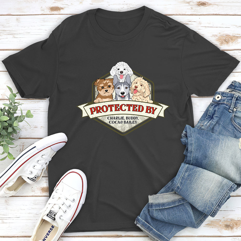 Protected By Dogs Ver 2 - Personalized Custom Unisex 5.3 oz T-Shirt for Pet Lovers