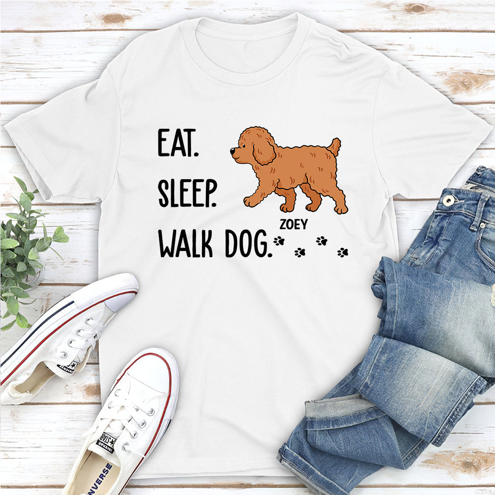 Eat Sleep Walk Dog - Customizable Personalized Unisex Cotton T-shirt for Pet Lovers