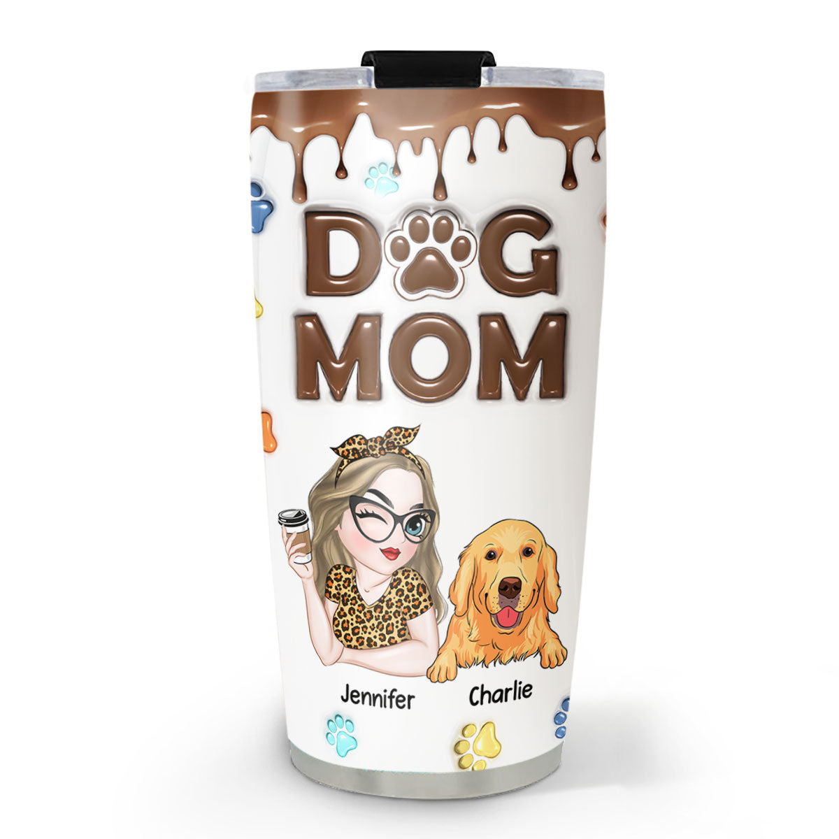 Adorable Dog Mom - Personalized Custom 3D Inflated Effect 20oz Stainless Steel Tumbler for All Occasions