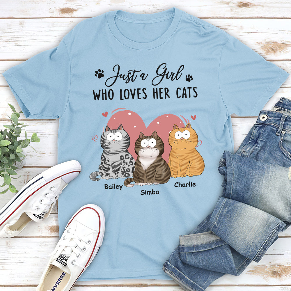 A Girl Loves Cats - Personalized Custom Unisex 5.3 oz T-shirt for Pet Lovers