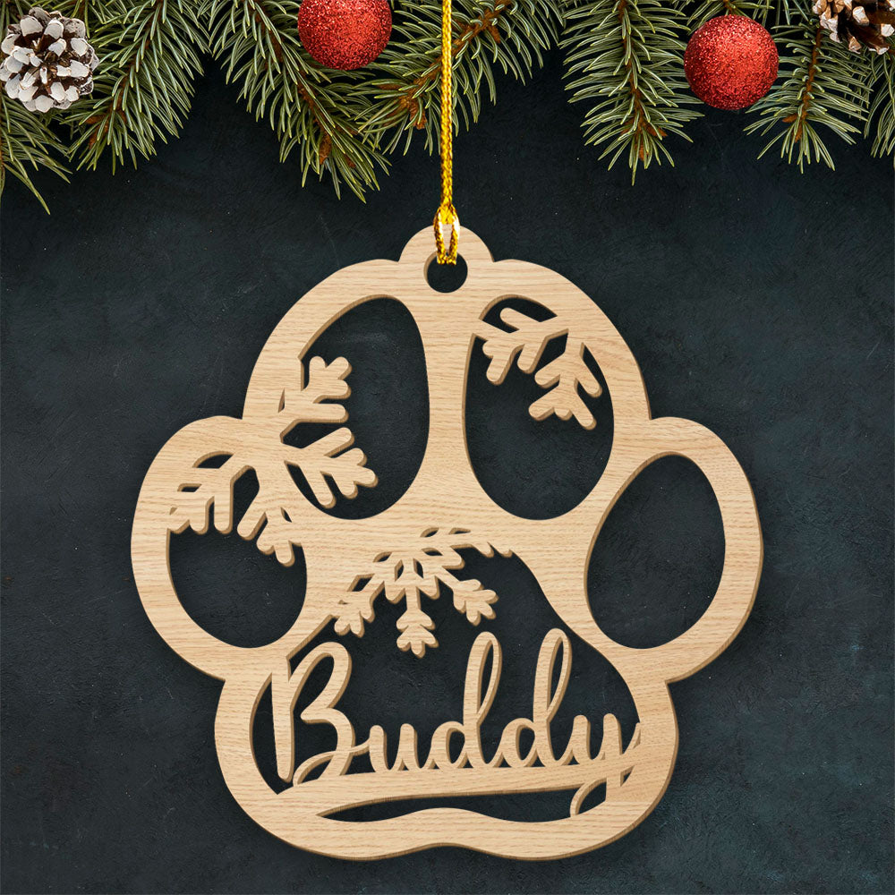 Customizable One - Layered Dog Paw Wood Christmas Ornament for Pet Lovers