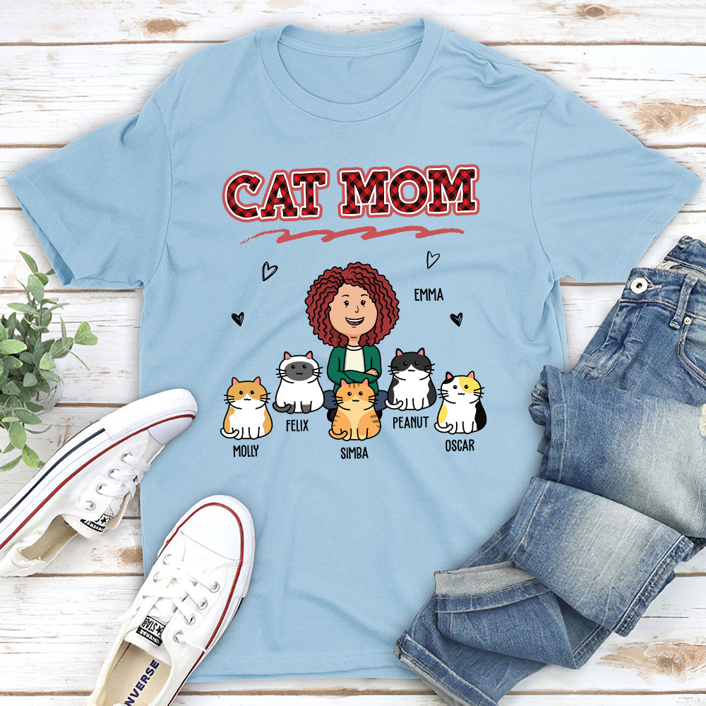 Cat Mom Red - Personalized Custom Unisex 5.3 oz Heavy Cotton T-shirt