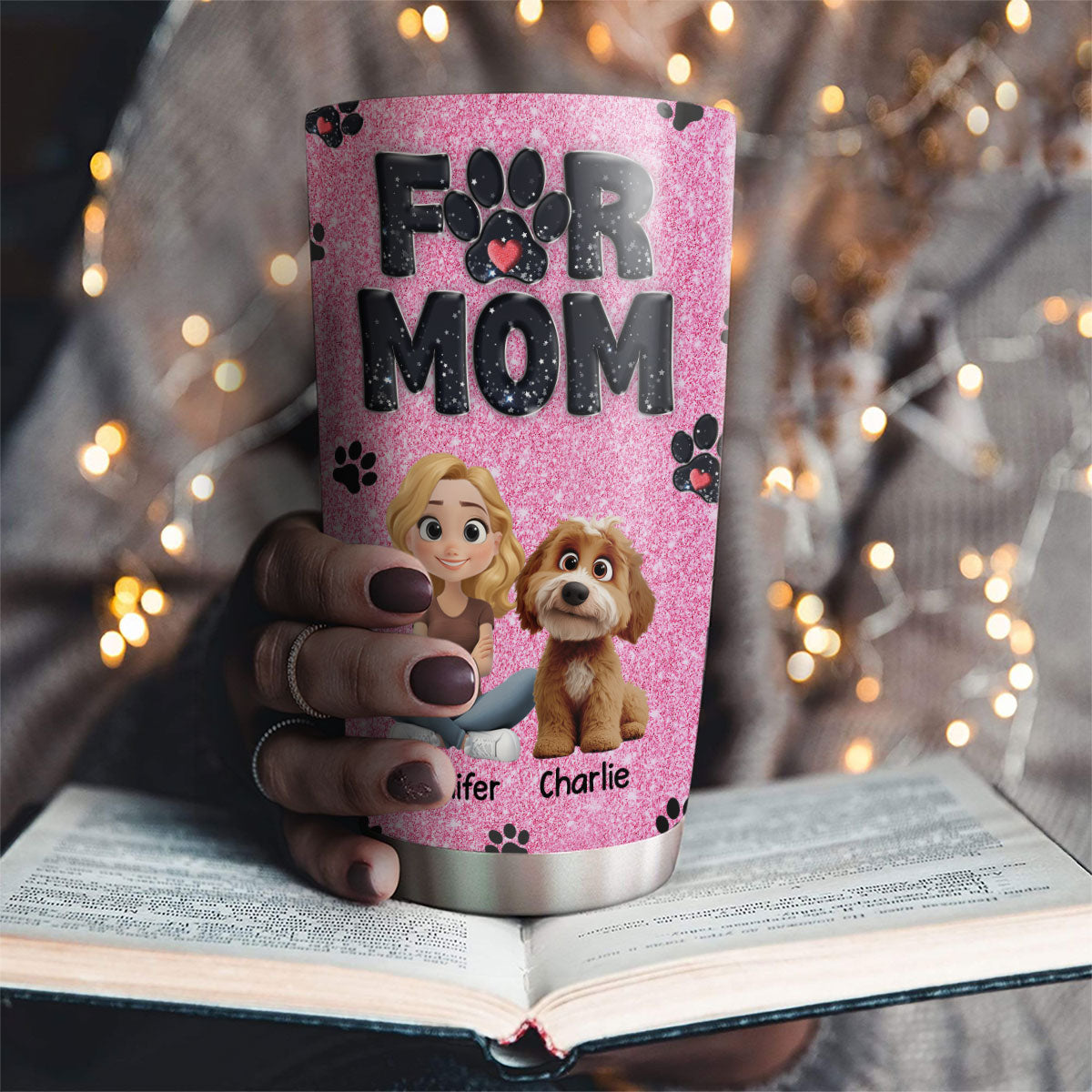 Stylish and Personalized Lovely Fur Mom Blink Custom Tumbler