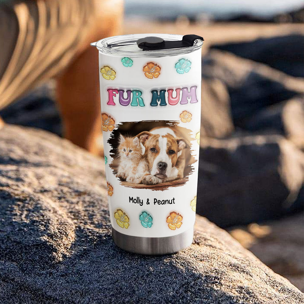 Fur Mom Summer Personalized Custom 3D Inflated Effect 20oz Stainless Steel Tumbler - Keep Drinks Cold or Hot
