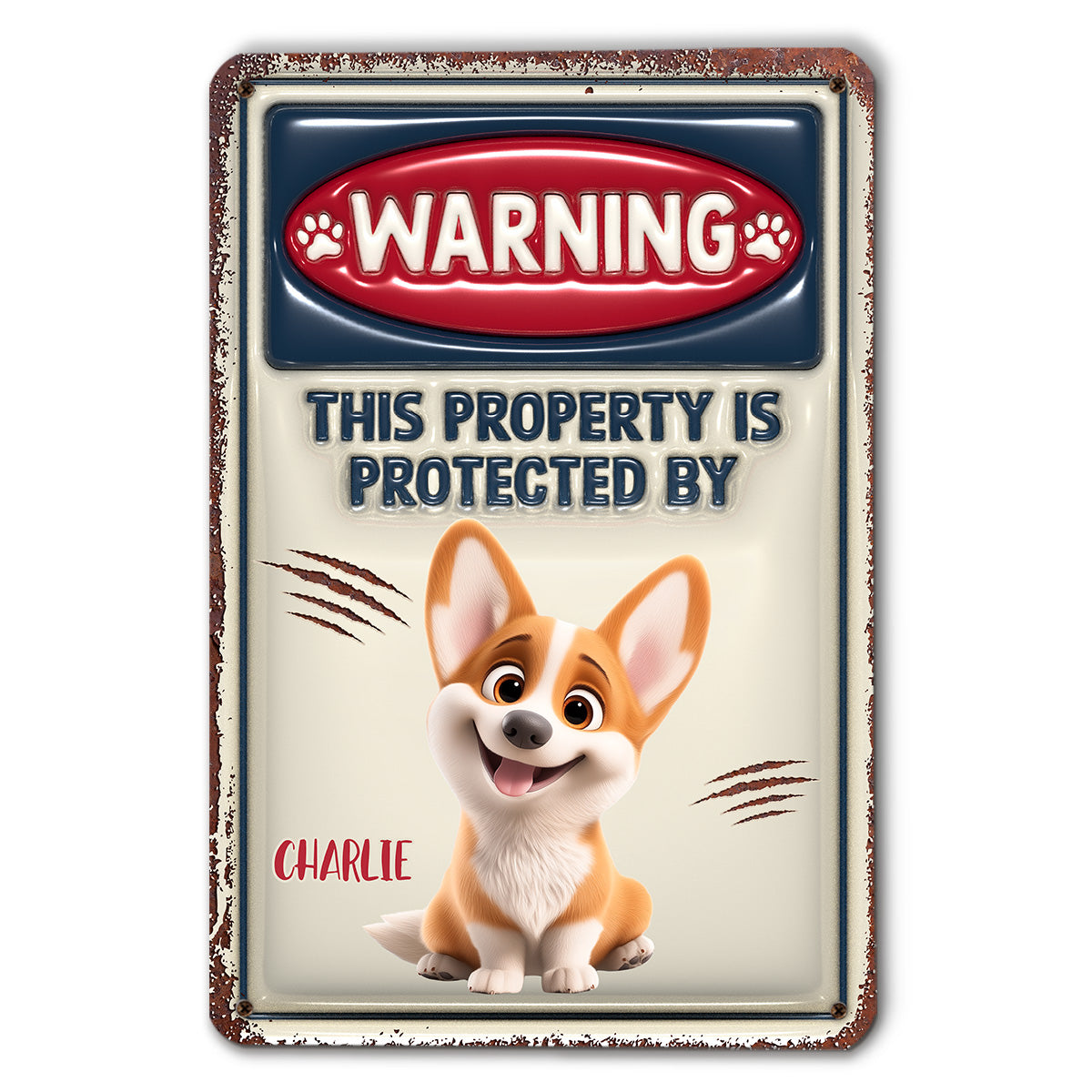 Ver 2 Personalized Custom 3D Inflated Effect Metal Sign for Property Protection