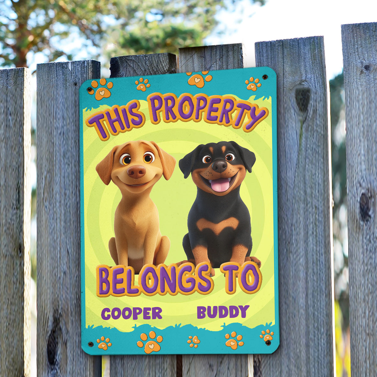 Exclusive Personalized Custom Metal Sign: This Human Belongs To Us Cartoon