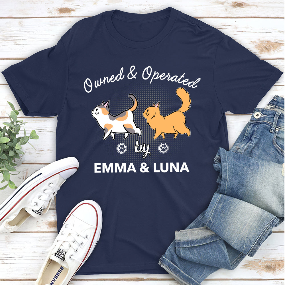 Operated By Cats - Personalized Custom Unisex 5.3 oz T-Shirt for Pet Lovers