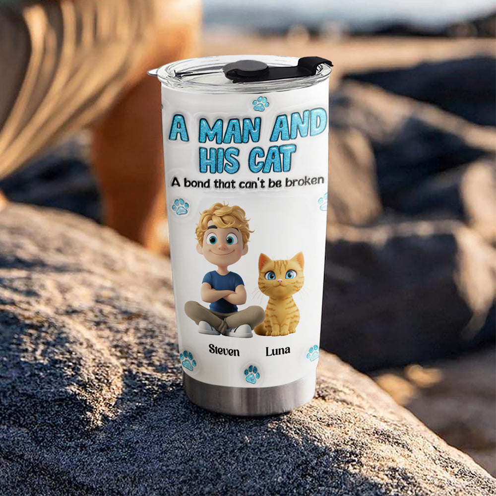 A Man And His Cat - Customizable 3D Inflated Effect 20oz Personalized Stainless Steel Tumbler