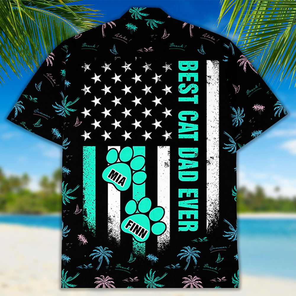 Best Cat Dad Ever Paw - Customizable Personalized Hawaiian Shirt for Summer