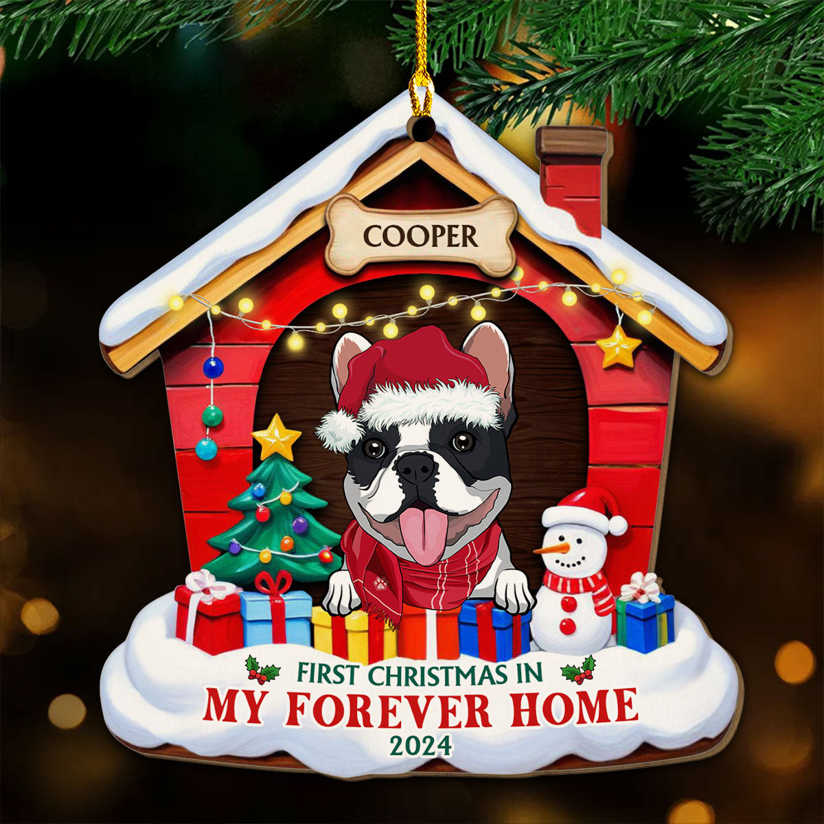 Forever Dog Home - Personalized Custom Fiber Wood Christmas Ornament for Pet Lovers