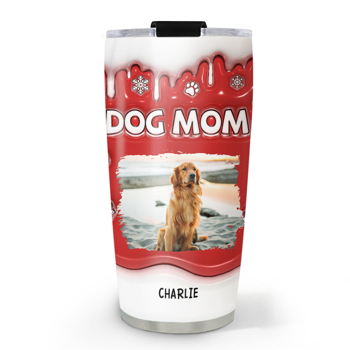 Customizable Christmas Personalized 3D Inflated Effect Mom Of Dogs Photo Tumbler - 20oz High - Quality Stainless Steel