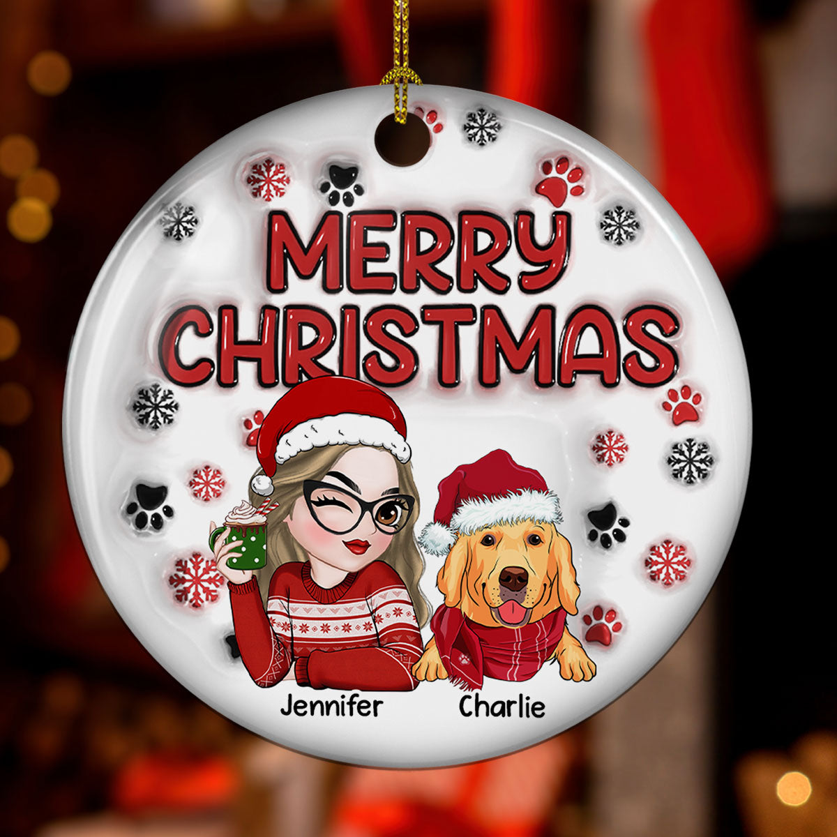 Merry Christmas Fur Mom - Exquisite Personalized Custom 3D Inflated Effect Ceramic Christmas Ornament