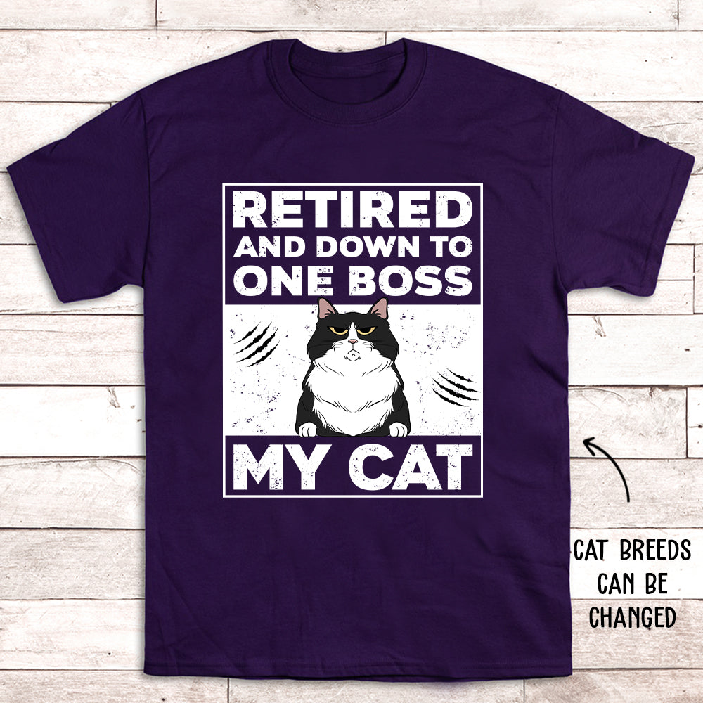 Retired Down To My Cat - Personalized Custom Unisex 5.3 oz T-shirt for Pet Lovers