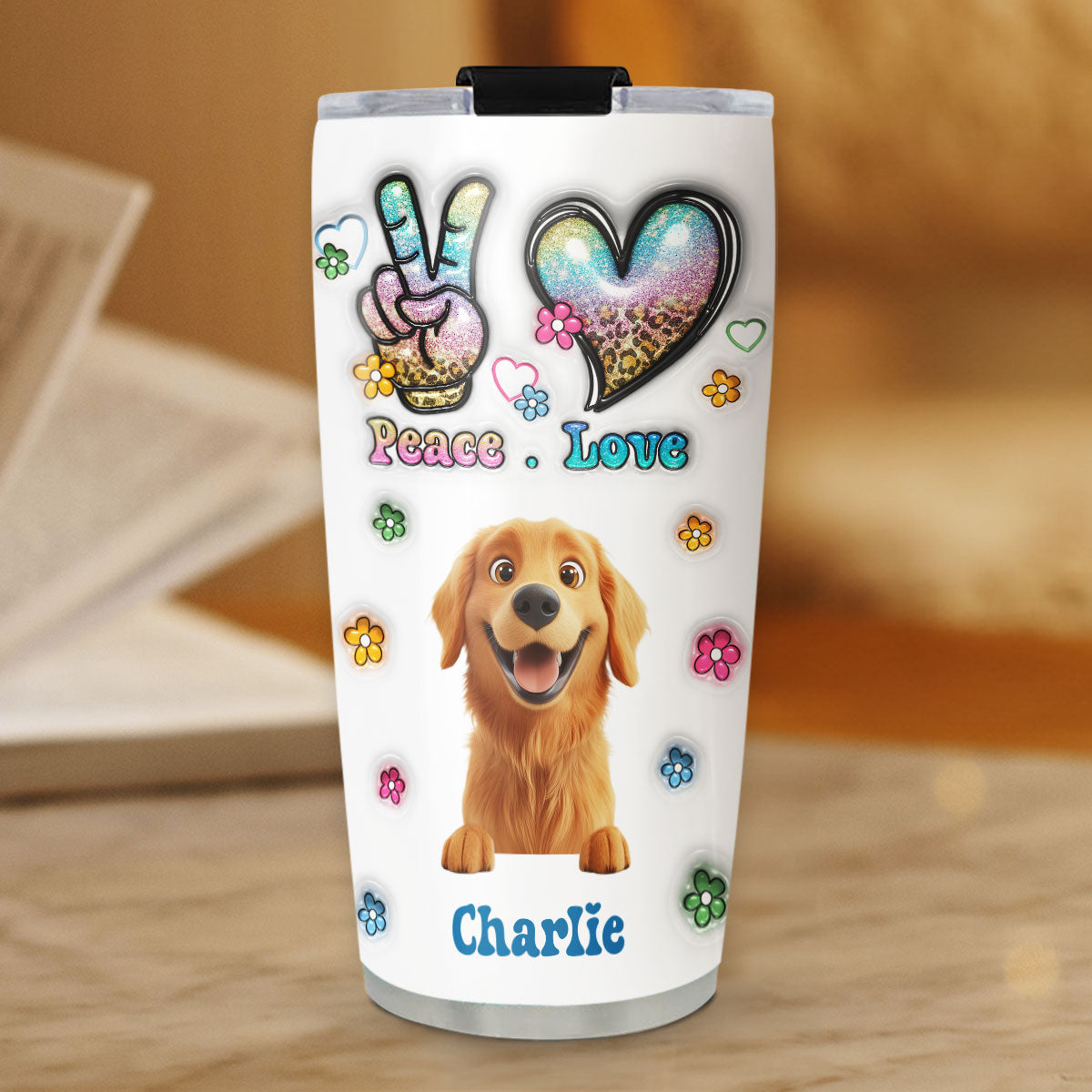 Peace Love Dog - Unique Personalized Custom 3D Inflated Effect 20oz Stainless Steel Tumbler