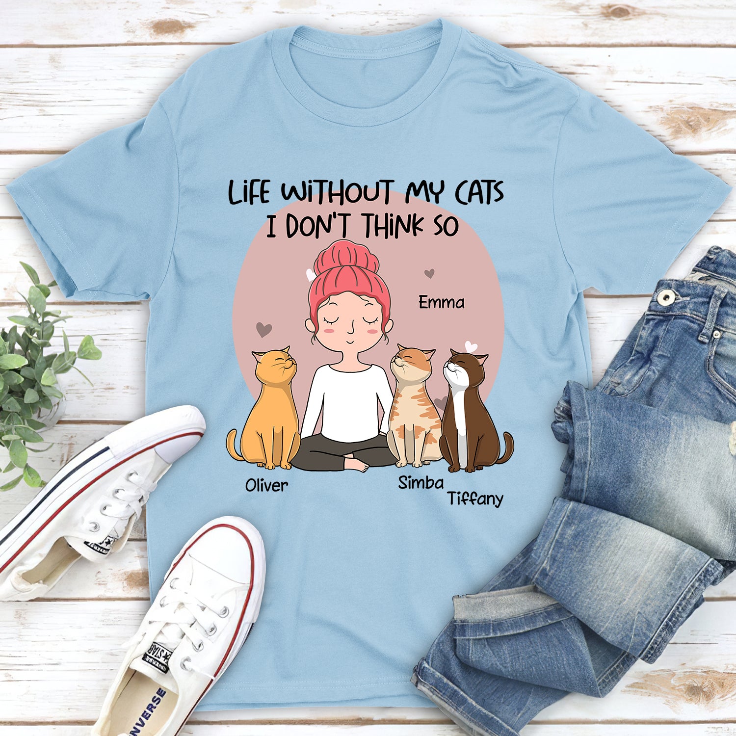 Life Without Cats - Personalized Custom Unisex 5.3 oz T-shirt for Pet Lovers