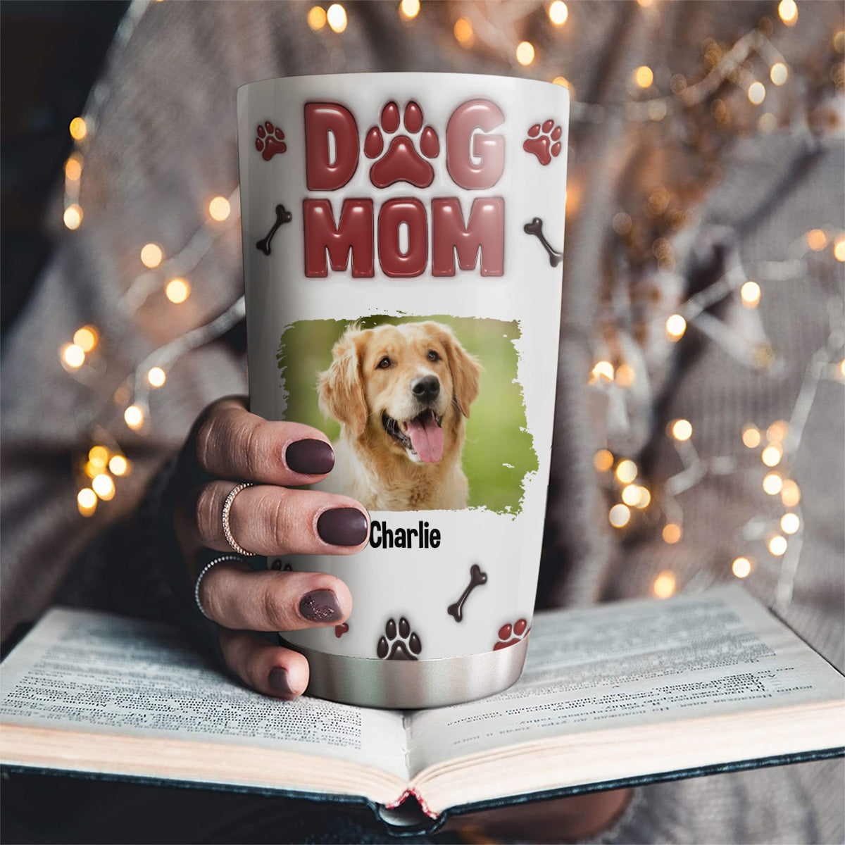 Adorable Dog Mama Personalized 3D Inflated Effect Custom Tumbler - 20oz High - Quality Stainless Steel