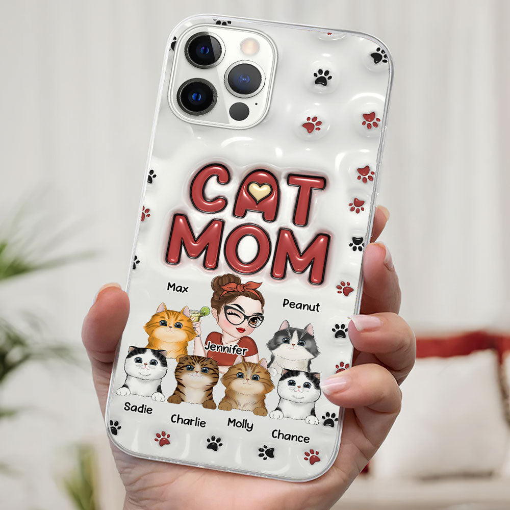 Adorable Cat Mom Personalized 3D Inflated Effect Custom Phone Case for Smartphones
