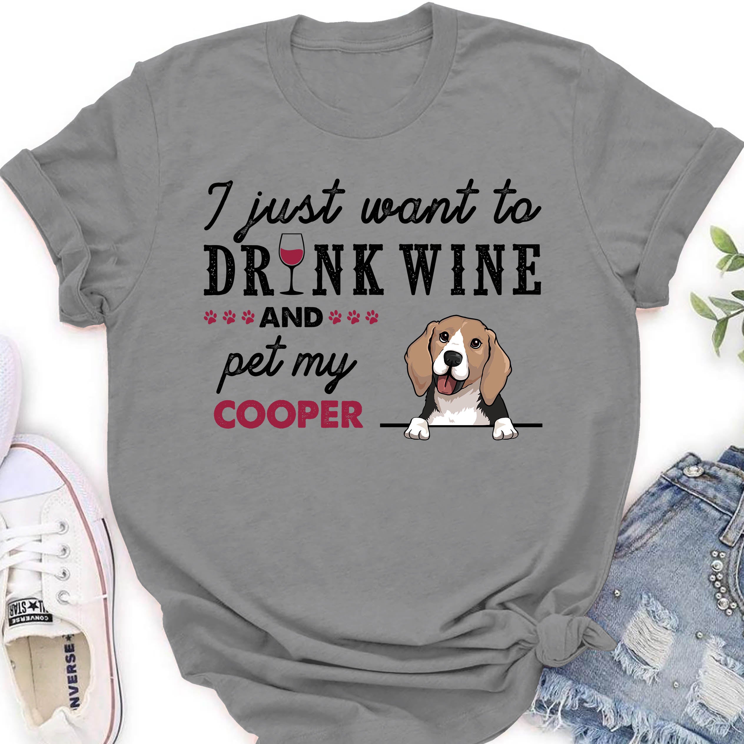 Drink Wine And Pet - Personalized Custom Unisex 5.3 oz T-shirt