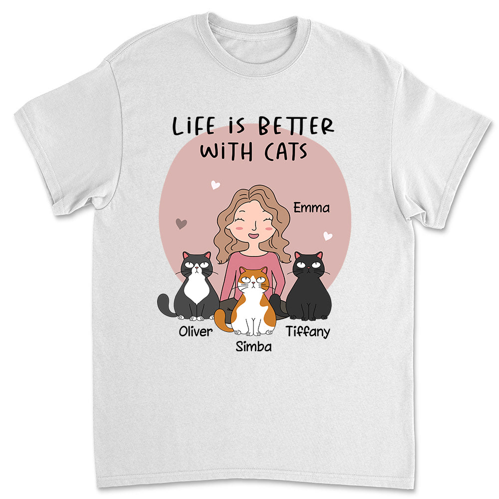 Life Is Better Cartoon - Customizable Personalized Unisex 5.3 oz T-shirt for Pet Lovers