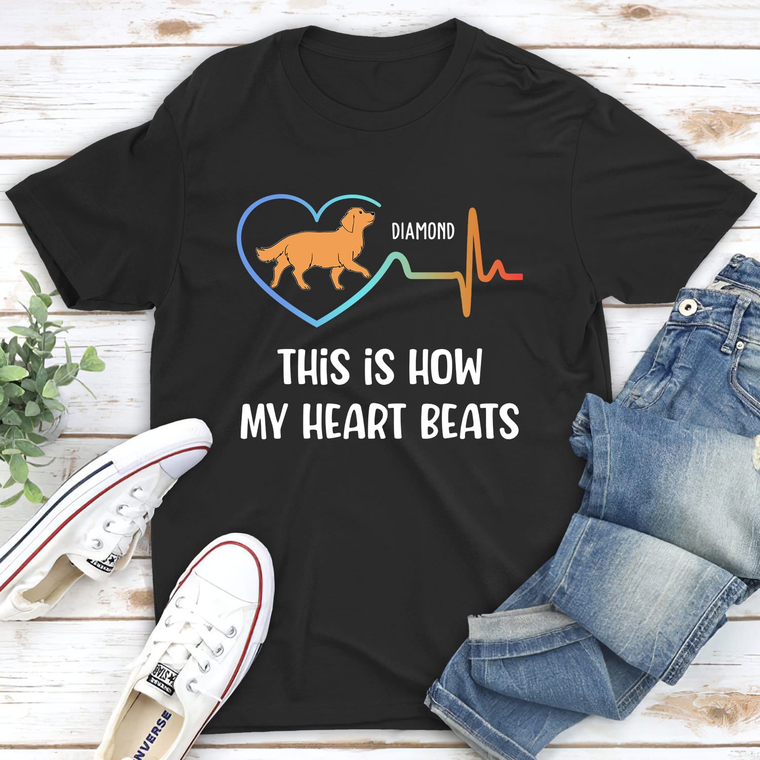 My Heart Beats - Personalized Custom Unisex 5.3 oz T-shirt for Pet Lovers