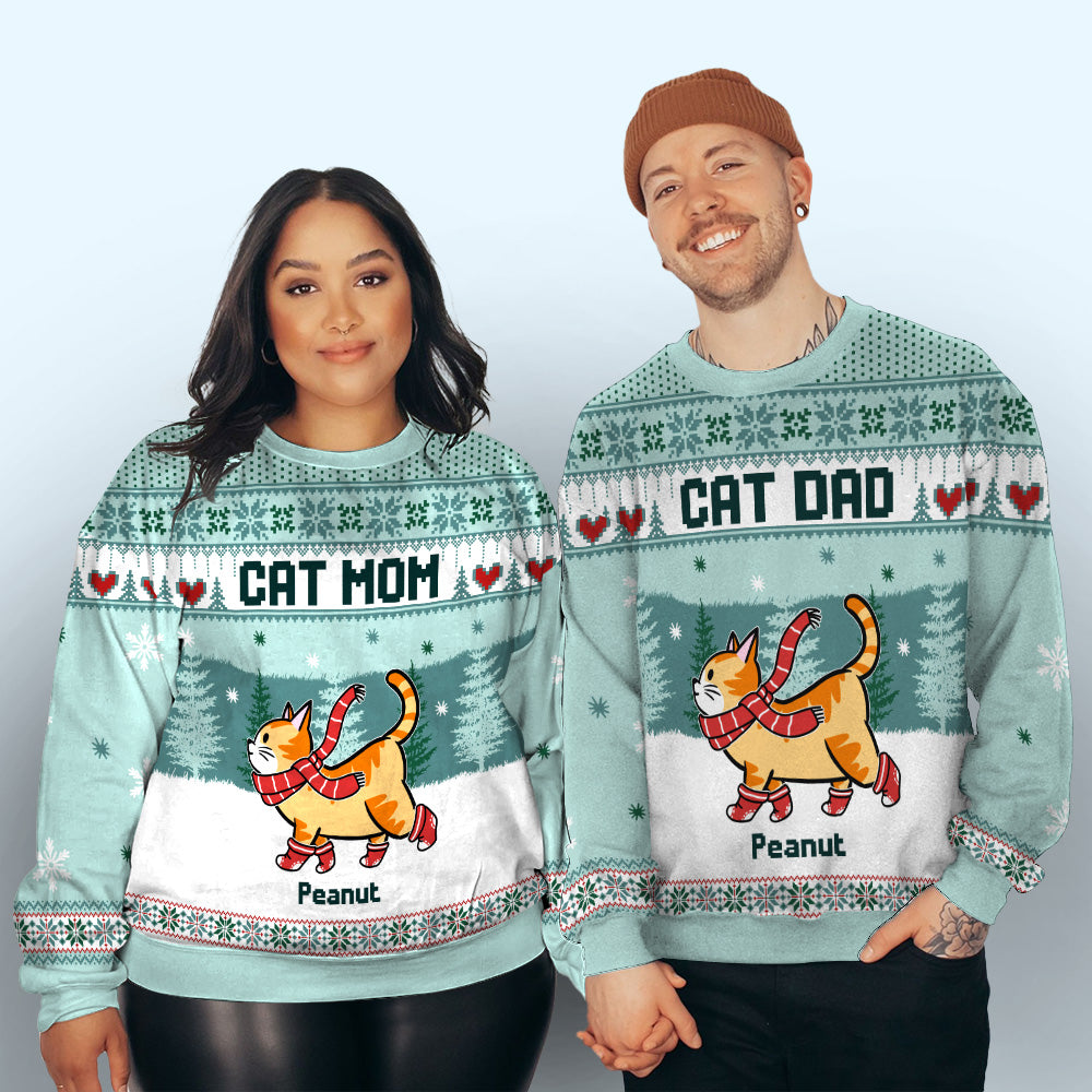 Cat Dad Mom Mint - Personalized Custom All-Over-Print Unisex 8.8 oz Polyester Blend Sweatshirt