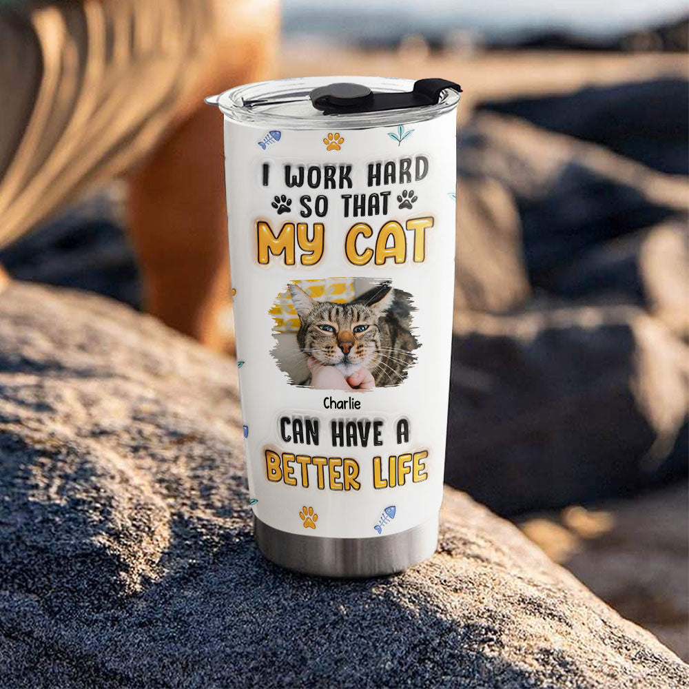 Personalized Custom 3D Inflated Effect Tumbler - Capture Your Cat's Best Moments for a Better Life