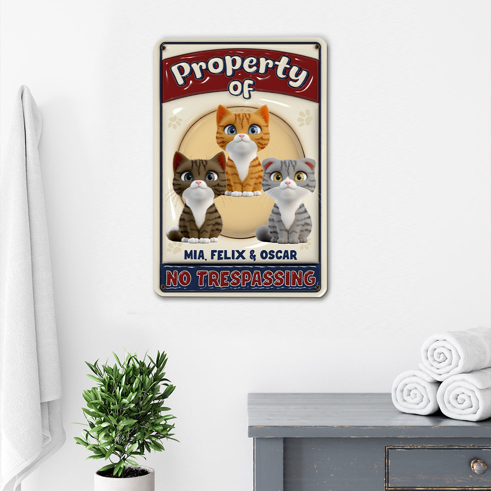 Exclusive Personalized Custom 3D Inflated Effect 'No Trespassing' Cat Metal Sign