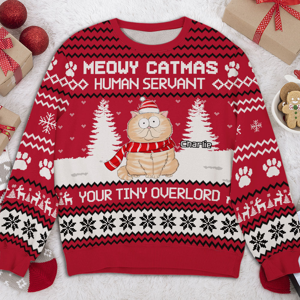 Meowy Human Servant - Unique Personalized Custom All-Over-Print Unisex 8.8 oz Sweatshirt for Pet Lovers