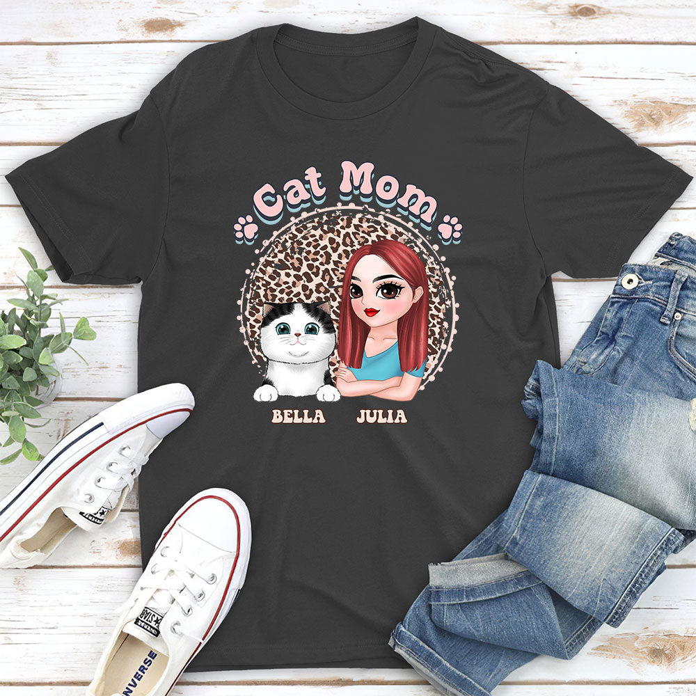 Stylish Cat Mom Leopard Personalized Custom Unisex 5.3 oz T-shirt