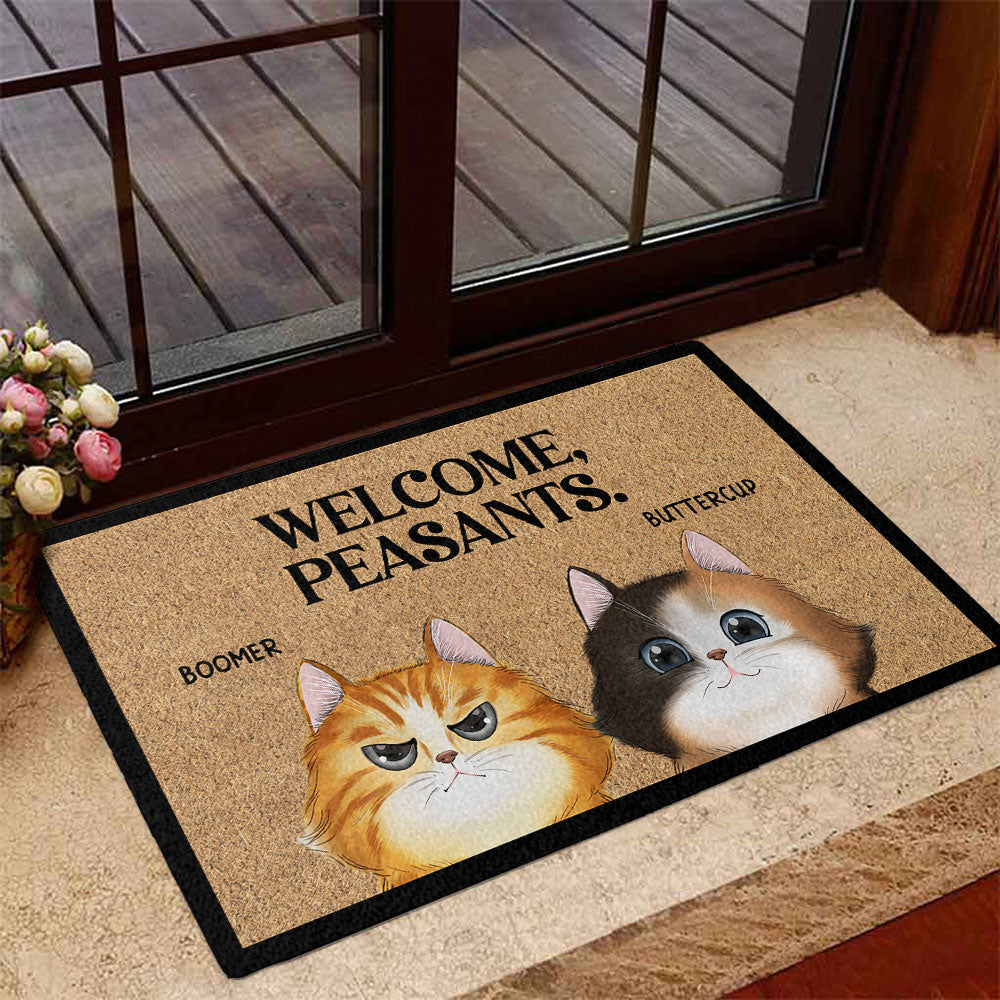 Welcome Peasants - Personalized Custom Cat Picture Doormat for Pet Lovers