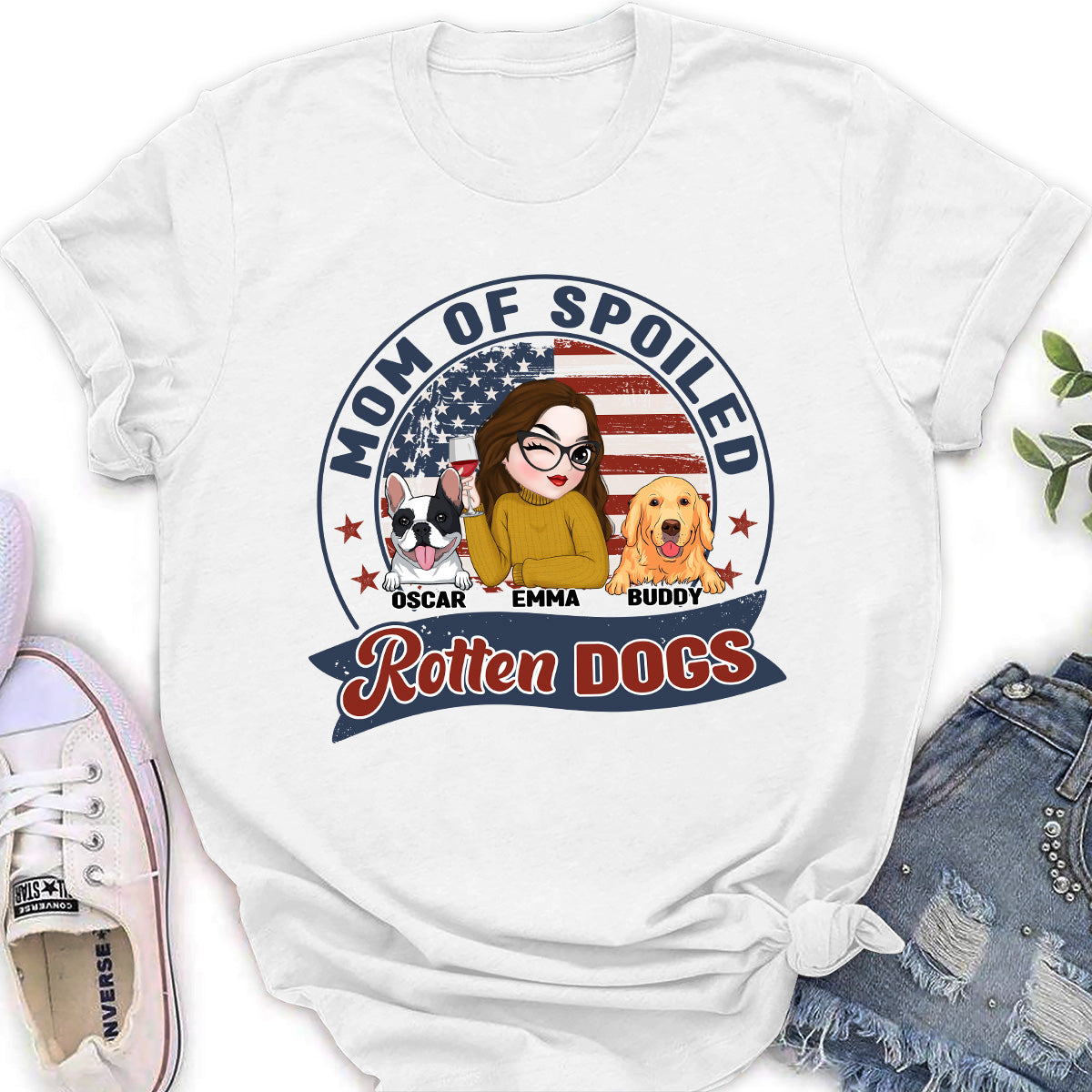 Personalized Custom Women's T-shirt for Proud Mom and Dad of Spoiled Rotten Dogs