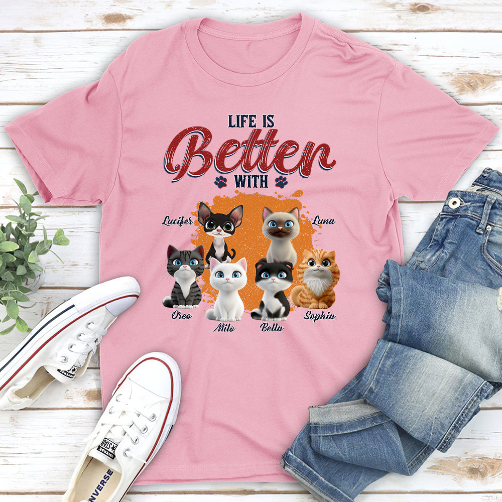Better Life With My Cat - Personalized Custom Unisex Heavy Cotton T-shirt for Pet Lovers