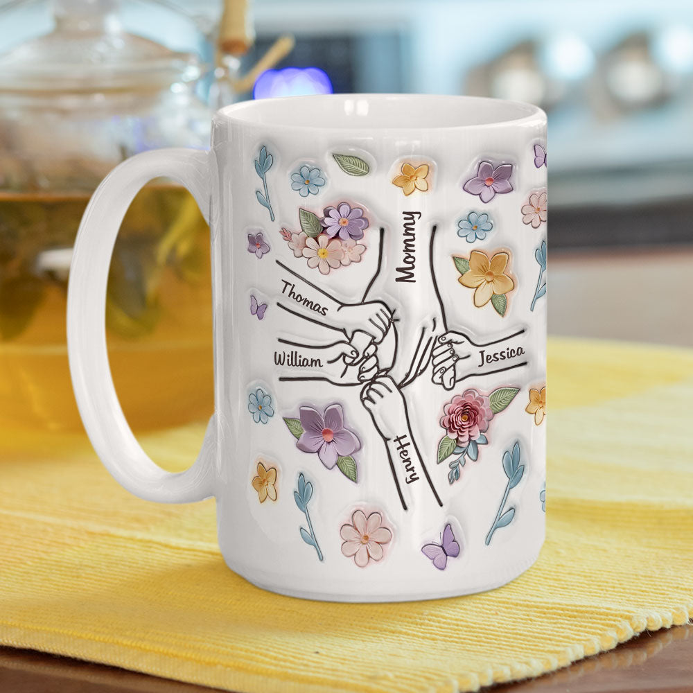 Mom, You Hold My Hand and My Heart - Personalized Custom 3D Inflated Effect 11oz & 15oz Ceramic Mug