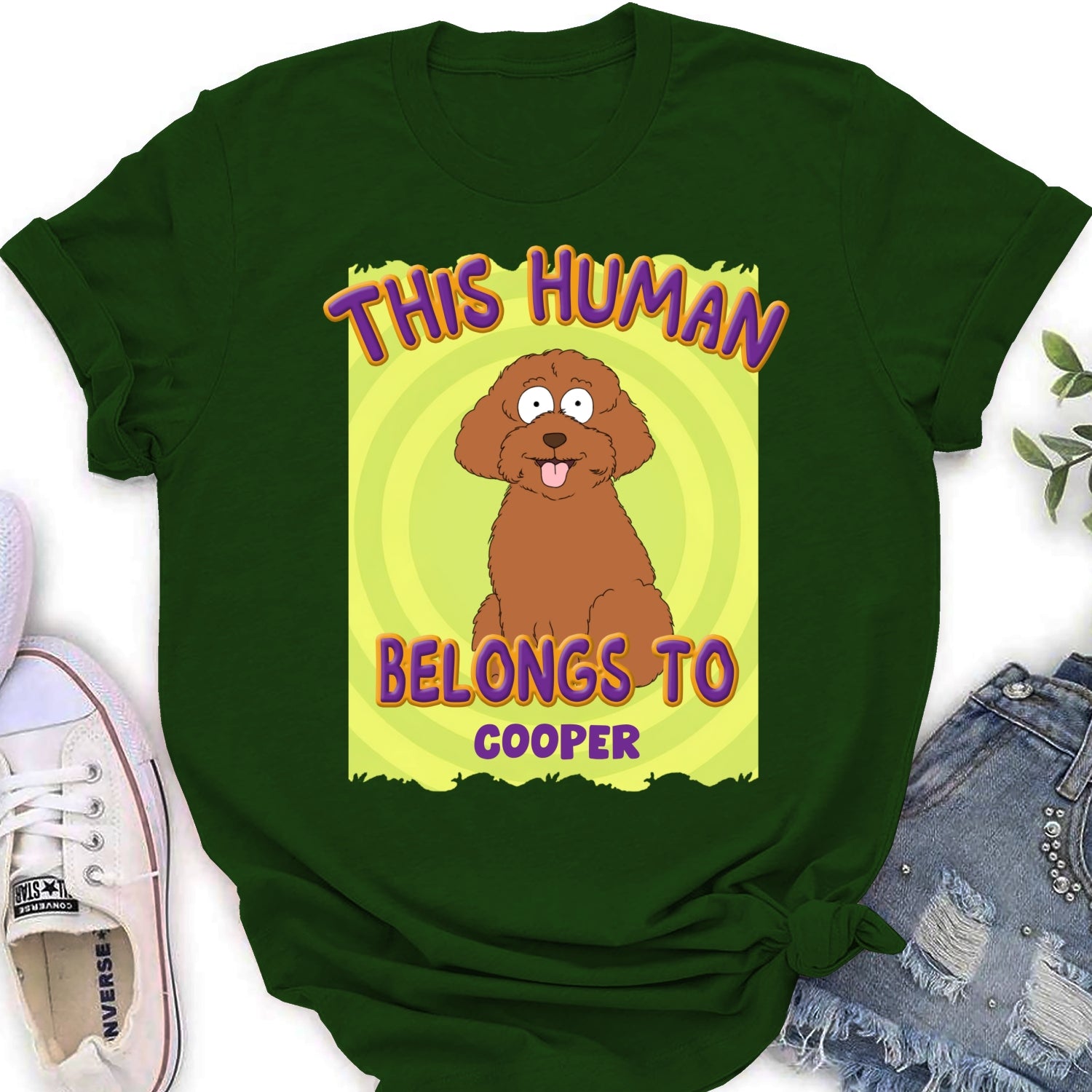 Exclusive Personalized Custom Women's T-Shirt - 'This Human Belongs To Us' for Pet Lovers
