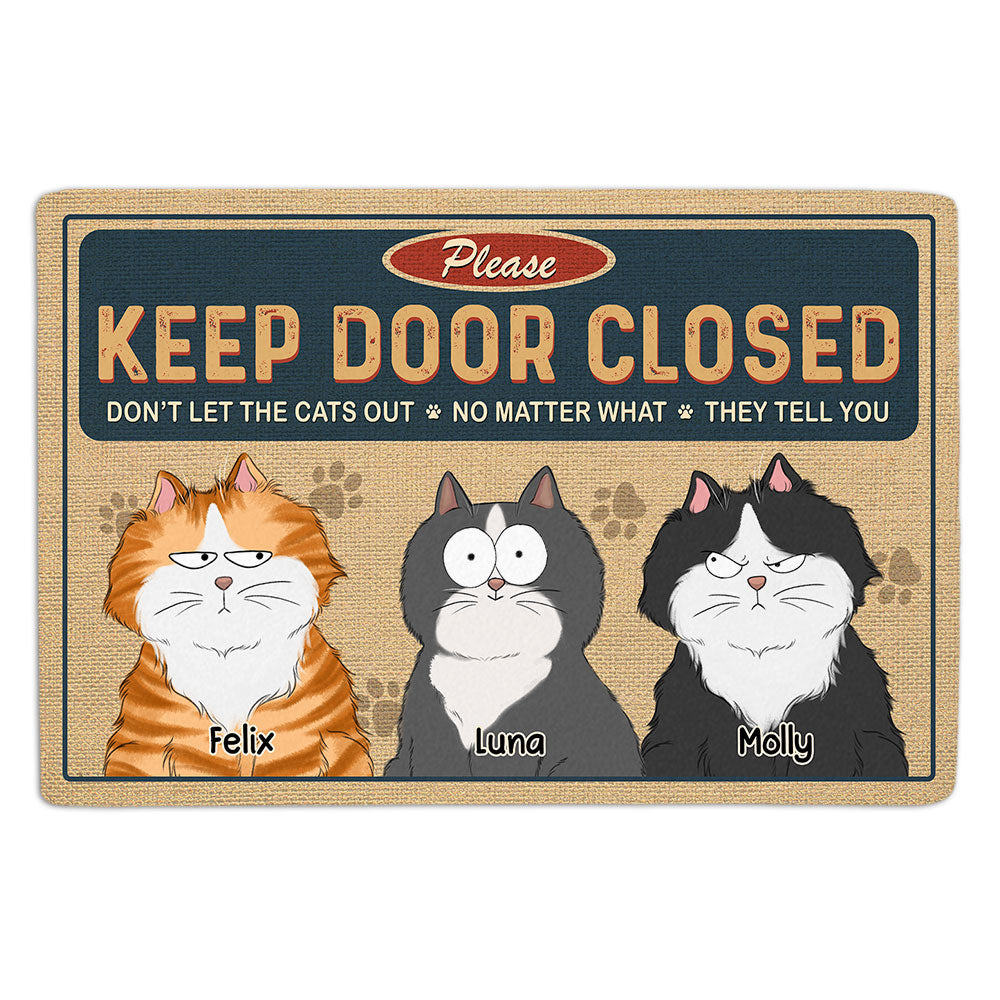 Personalized Custom Doormat - Keep Door Closed to Stop Cats' Escape Plans