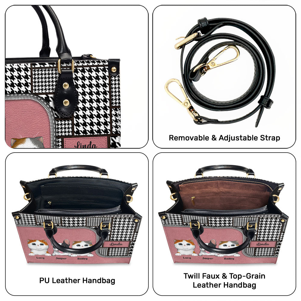 Personalized Custom Houndstooth Pattern Leather Handbag for Fur Baby Lovers