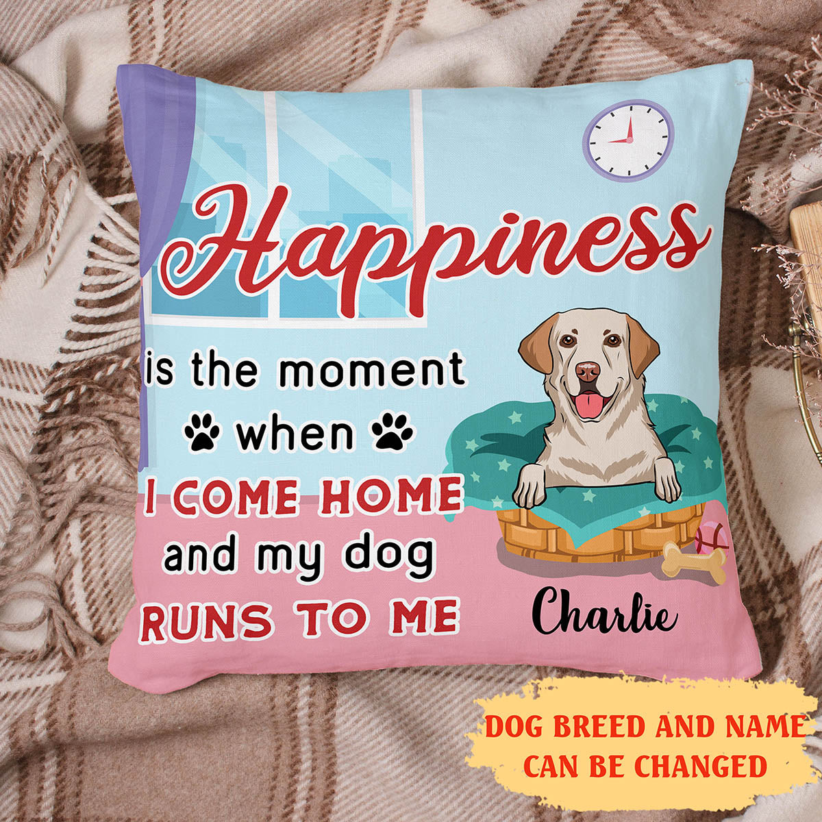 Personalized Custom Happiness Throw Pillow - 12' x 12' & 18' x 18' for Pet Lovers